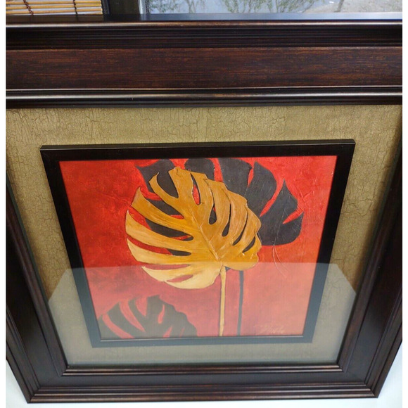 Vintage Framed Canvas Art Leaf Art By Patricia Pinto Signed by Artist 22.5 x 22 - Picture 6 of 10